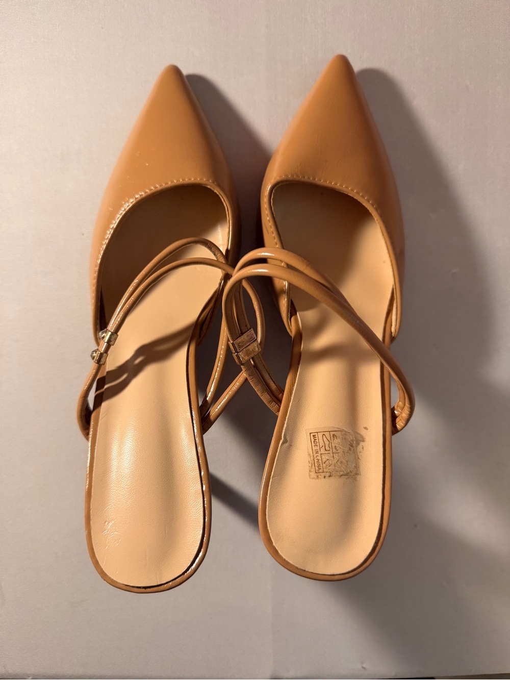 Pointed Toe Strappy Slingback Flats in Tan - Picture 6 of 6